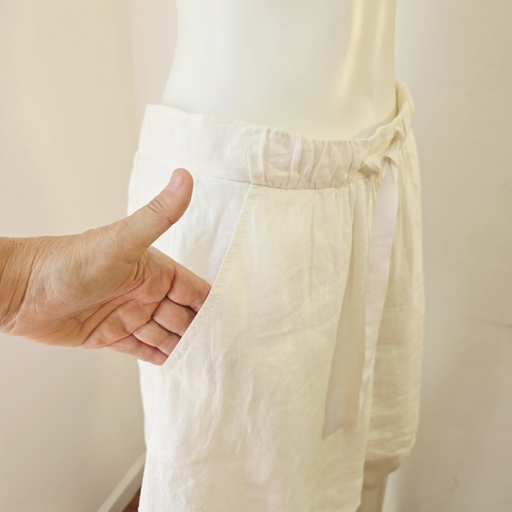 J Crew 100% Linen Drawstring Pull-On Waist Pockets Mini Skirt Size 4 Cream NWT - Picture 2 of 8